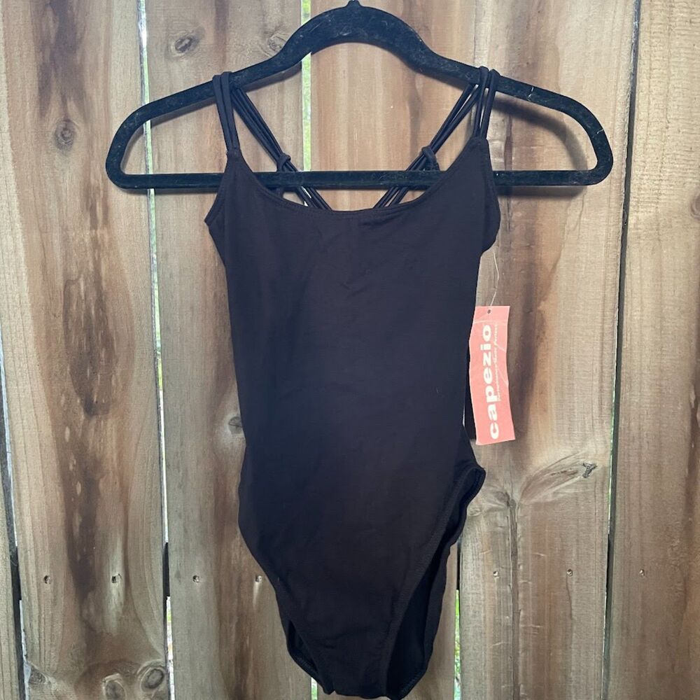 Vintage 90s CAPEZIO Leotard STRAP CAMI 9325 Black Medium New With Tags